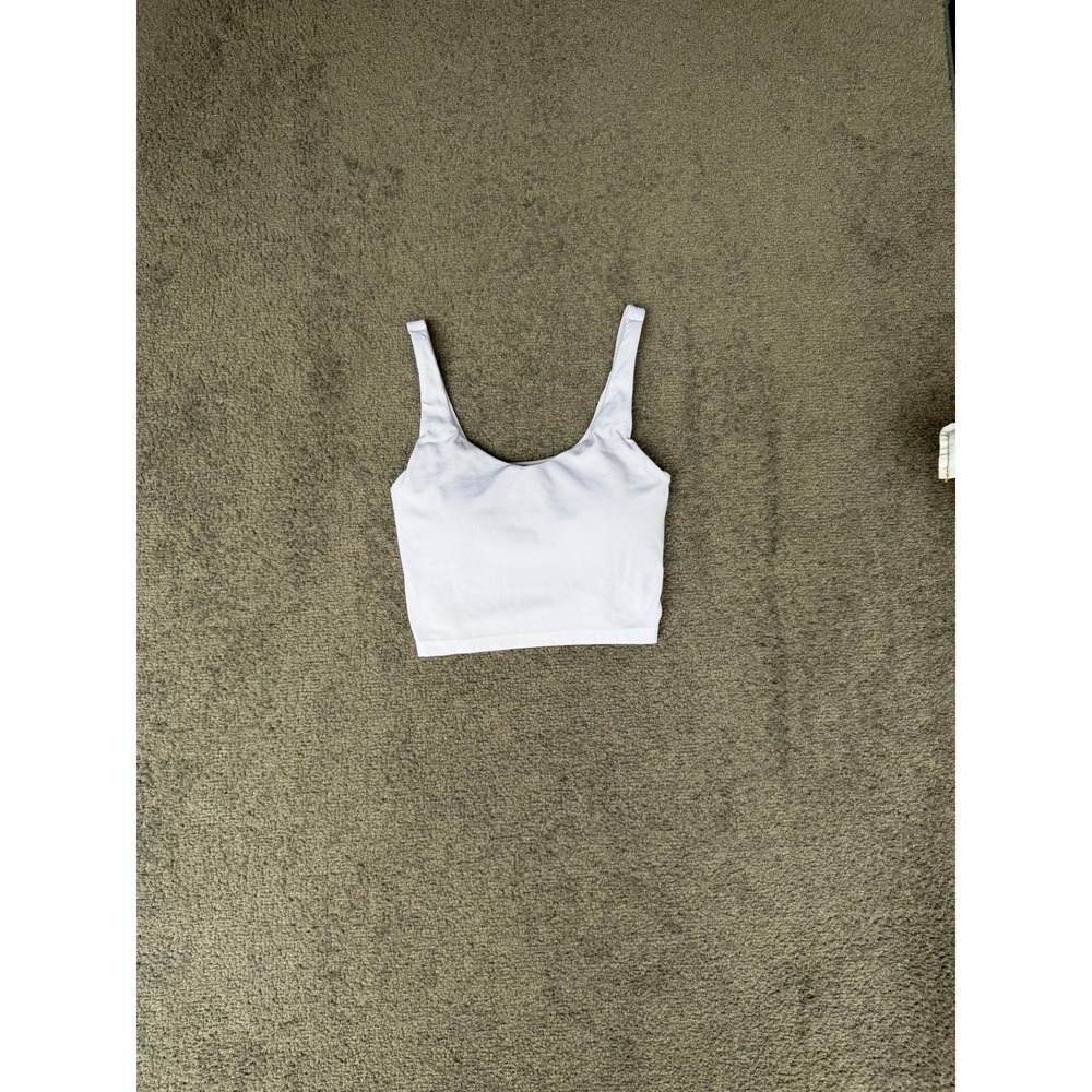 Offline by Aerie Real Me White Sports Bra Tank Top XS Cropped Scoop Neck